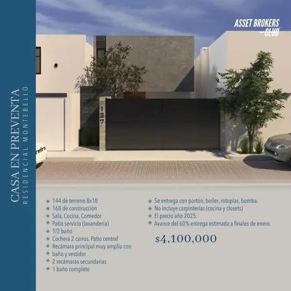 CASA EN PRE VENTA RESIDENCIAL MONTEBELLO
