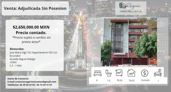 Departamento en Venta Col. Escandón | 3 Rec. | Oportunidad de Inversión Directa