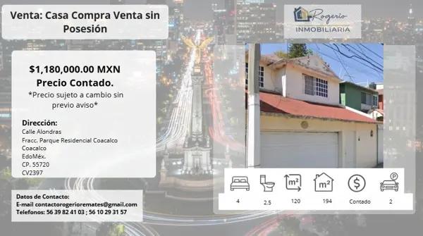 Casa en Venta Coacalco | 4 Rec | 2 Estac | Oportunidad Inversión sin Posesión