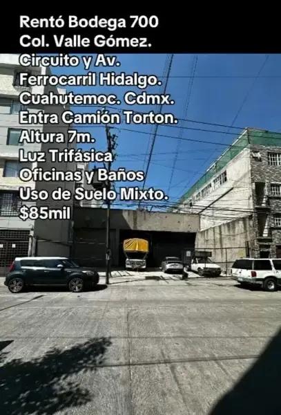 Bodega en Renta en Valle Gómez, Cuauhtémoc