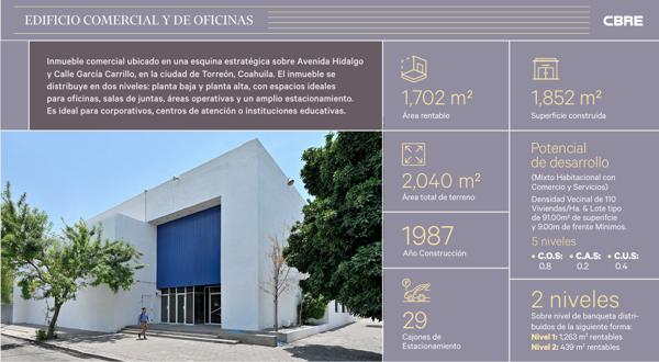 Edificio Comercial de 2 Pisos en Zona Centro de Torreón en Venta