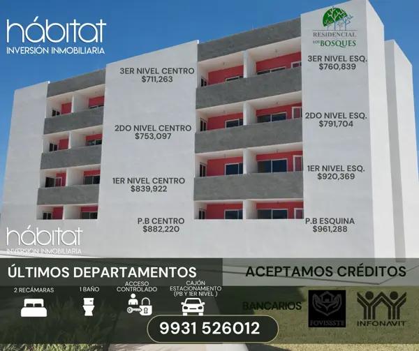 Departamento en venta en Residencial los Bosques a 7 minutos de Tabasco 2000