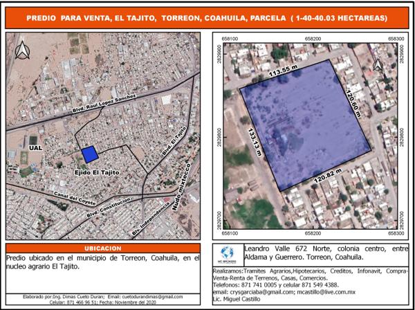 TERRENO EN VENTA EJIDO EL TAJITO