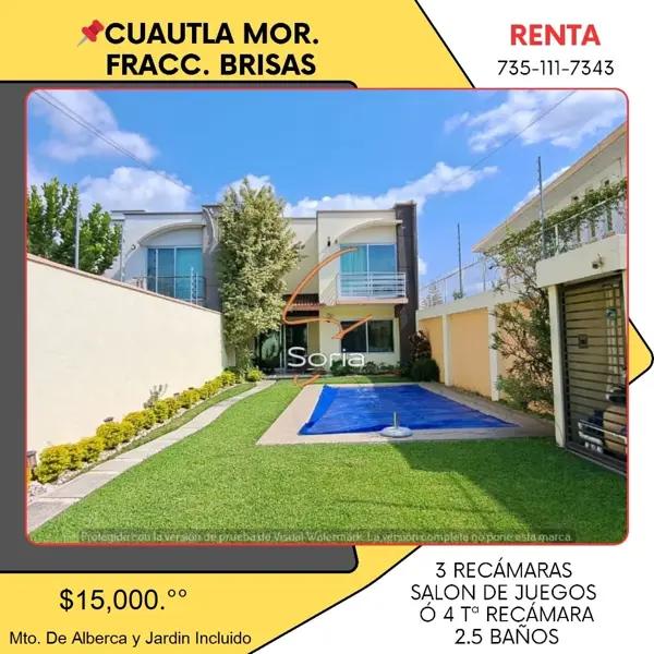 CASA  EN RENTA  BRISAS DE CUAUTLA MORELOS