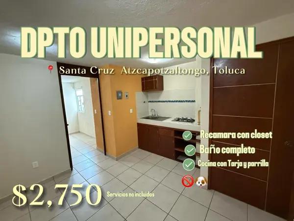 Departamento Unipersonal en Renta en Santa Cruz Atzcapotzaltongo a 5 min de la Fac Uribe uaemex