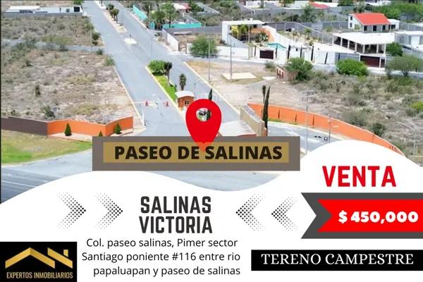 VENTA DE TERRENO CAMPESTRE EN PASEO SALINAS, EN SALINAS VICTORIA.