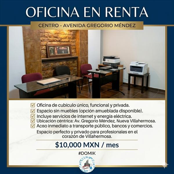 Oficina en renta en el Centro, sobre Avenida Gregorio Mendez