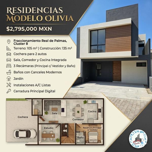 Hermosas residencias modelo Olivia en Real de Palmas, desde $2,795,000