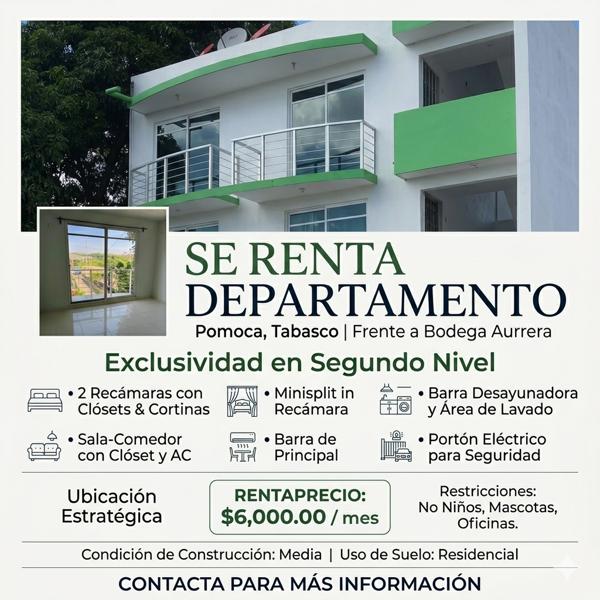 Bonito departamento frente a Bodega Aurrera (POMOCA) -  $6,000.00