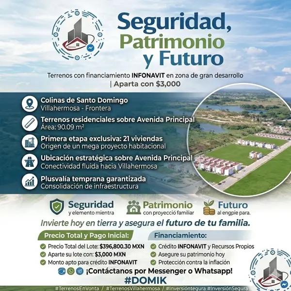 Para INFONAVIT - Lotes disponibles sobre Avenida Principal en Colinas de Santo Domingo - $396,800