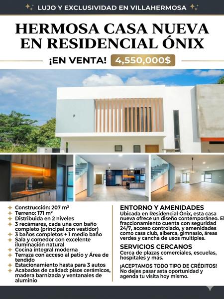 Hermosa Casa Nueva en Residencial Onix en Venta - 4,550,000$