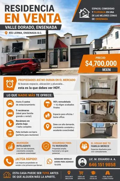 VALLE DORADO, CASA MUY AMPLIA EN ENSENADA  OPORTUNIDAD ÚNICA