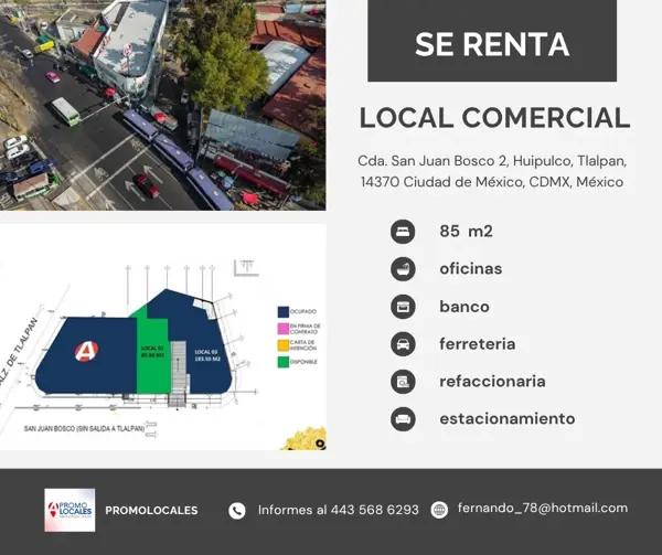 ¡Haz crecer tu negocio en Huipulco, Tlalpan!  
Local disponible en Cda. San Juan Bosco #2