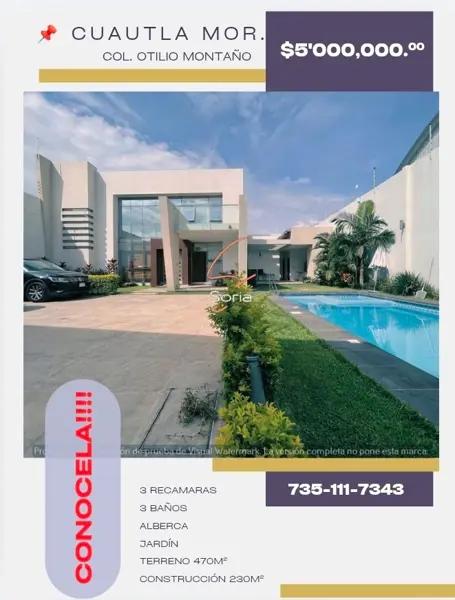 Casa en Venta en Cuautla Morelos 
A 6 min del centro de Cuautla 
Col. Otilio Montaño