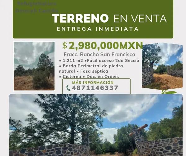 EXCLUSIVO TERRENO EN VENTA. HUASCA DE OCAMPO HIDALGO FRACCIONAMIENTO CAMPESTRE RANCHO SAN FRANCISCO