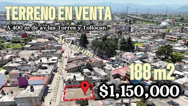 TERRENO EN VENTA A 400 M DE AV TOLLOCAN EN SAN MATEO ATENCO