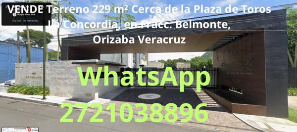 Terreno 229 m² Cerca de la Plaza de Toros La Concordia, en Fracc. Belmonte, 
Orizaba Veracruz