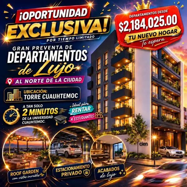 PREVENTA DE DEPARTAMENTOS A UNOS PASOS DE LA UNIVERSIDAD CUAUHTEMOC.