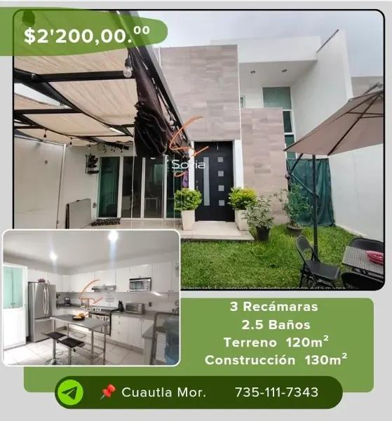 CASA EN VENTA  EN CUAUTLA
EMPLEADO POSTAL
$2,200,000.°°