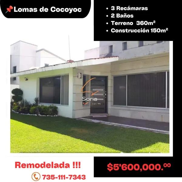 SE VENDE HERMOSA CASA DE UN SOLO NIVEL EN LOMAS DE COCOYOC