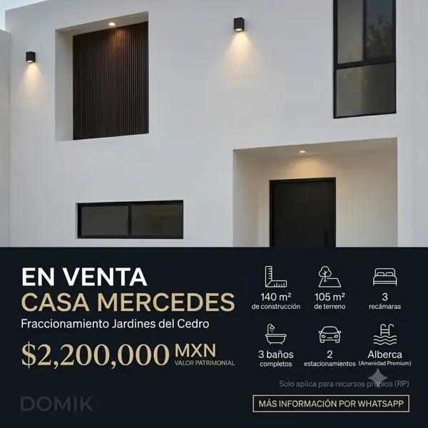 EN VENTA - Casa Mercedes en Fraccionamiento Jardines del Cedro - $2,200,000 MXN