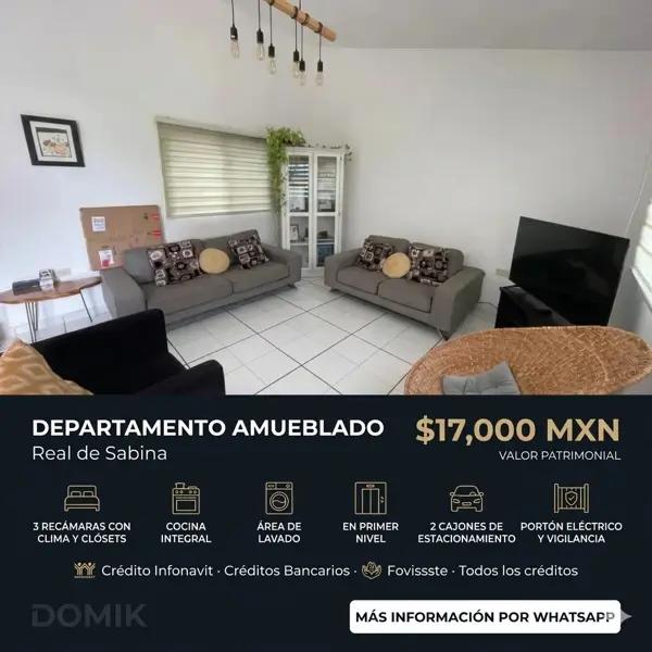 EN RENTA - Departamento amueblado en Real de Sabina - $17,000 MXN