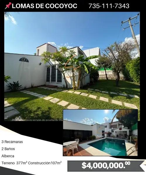 Casa en lomas de Cocoyoc 

$4,000,000