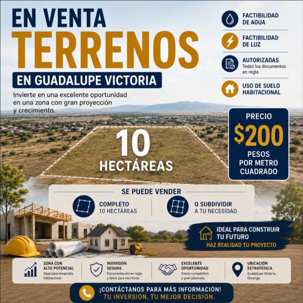 Terreno para invertir en Guadalupe Victoria Durango habitacional