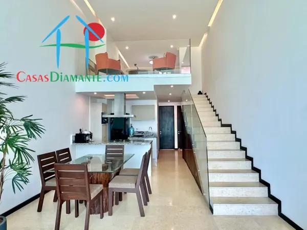Depa en condominio de playa con terraza y vista a las áreas comunes