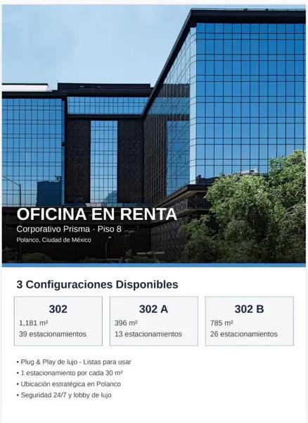 RENTA OFICINA AMUEBLADA 510 mts. PRISMA POLANCO -HORACIO RENTA OFICINA AMUEBLADA 510 mts. PRISMA POLANCO -HORACIO