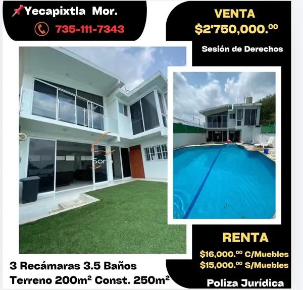RENTA O  VENTA 
 

Ubicada en  Yecapixtla Mor