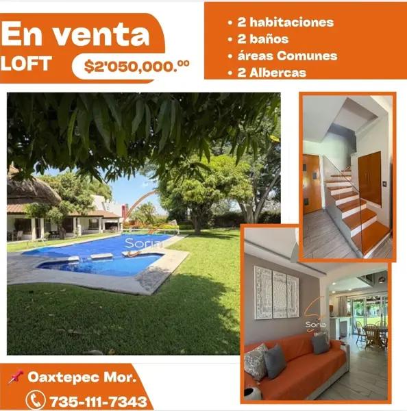 VENTA LOFT EN OAXTEPEC
AMUEBLADO (OPCIONAL)
$2,050,000.°°