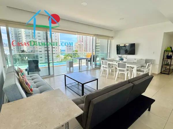 Departamento en Acapulco Dorado con terraza y vista a las áreas comunes