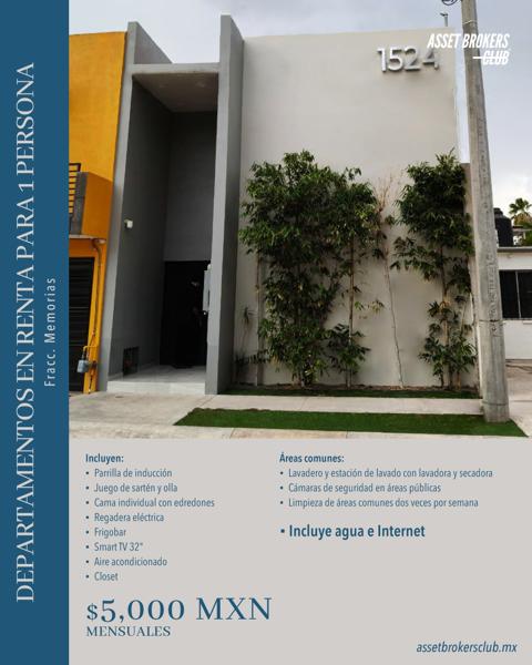 DEPARTAMENTOS EN RENTA FRACCIONAMIENTO LA MEMORIA