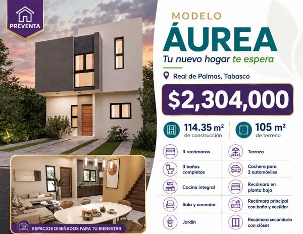 CASA EN VENTA MODELO ÁUREA REAL DE PALMAS