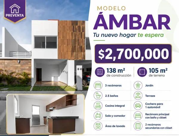 CASA EN VENTA MODELO AMBAR REAL DE PALMAS