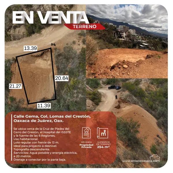 Terreno en venta en Col. Lomas del Crestón, Oaxaca de Juárez, Oax.
