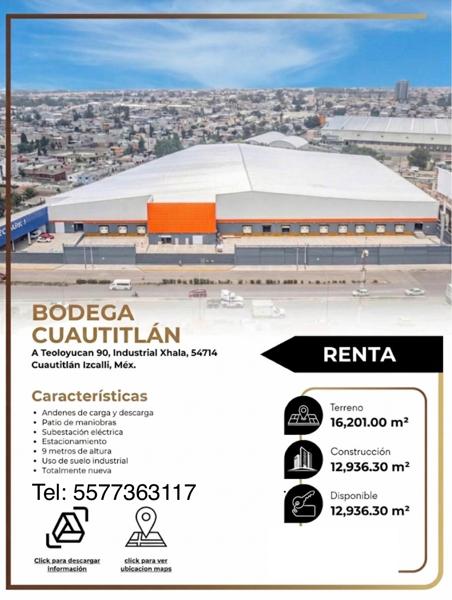 Bodega en Cuautitlán Izcalli en renta oportunidad única