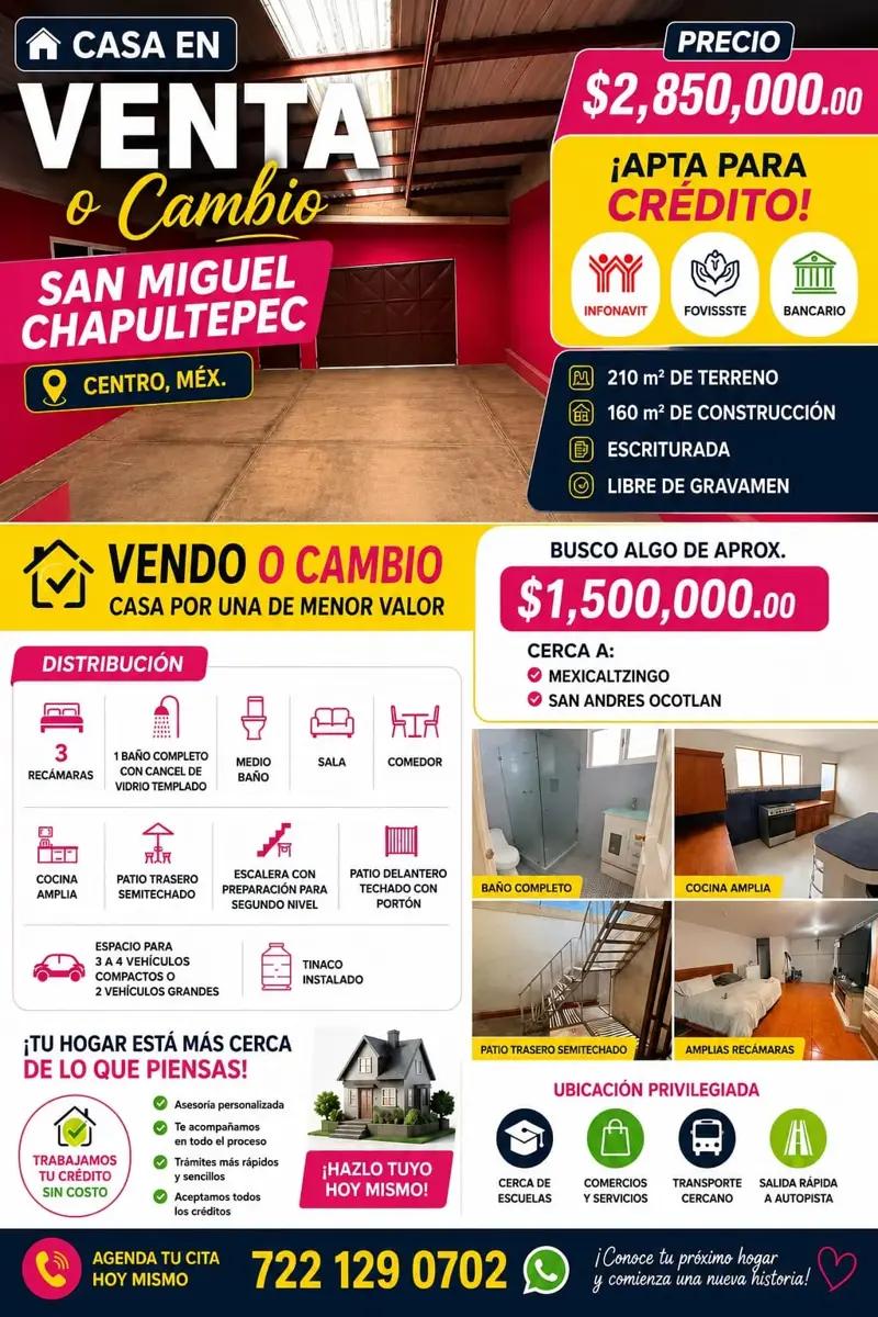 Foto 0 de Casa en venta o cambio en san Miguel Chapultepec | Id nn-hbp353