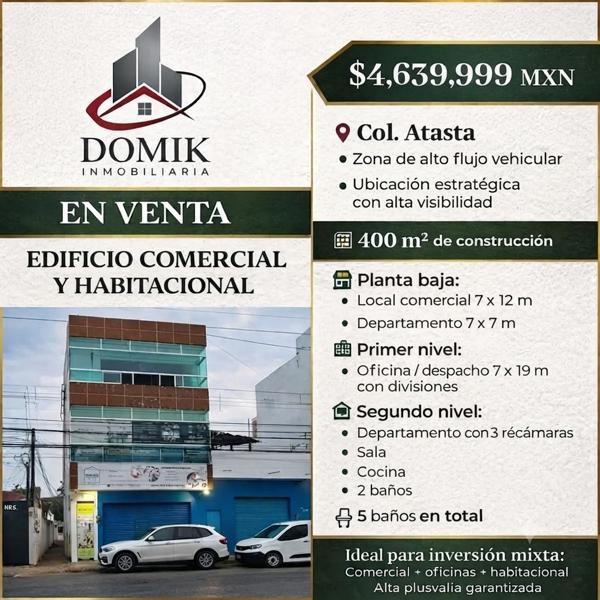 EDIFICIO A PRECIO DE OPORTUNIDAD EN LA COLONIA ATASTA
