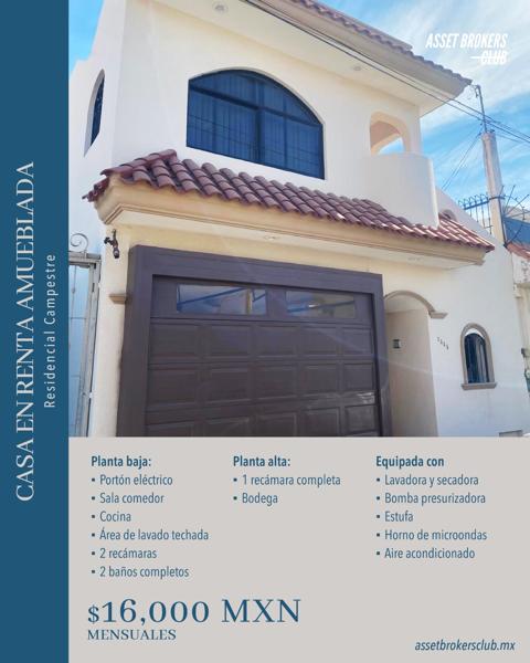 CASA EN RENTA AMUEBLADA RESIDENCIAL CAMPESTRE
