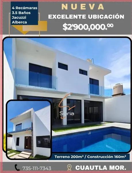 HERMOSA CASA EN VENTA CON ALBERCA,  CUAUTLA MORELOS...!!! 

UBICADA EN PUXTLA