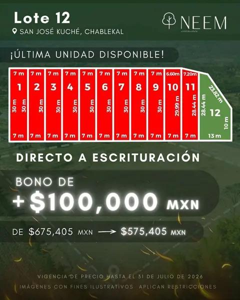 Último Terreno en Esquina en Venta en Neem, Chablekal