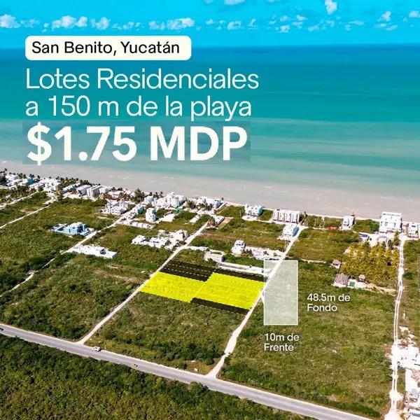 Terreno a 150 metros del mar en San Benito Yucatán