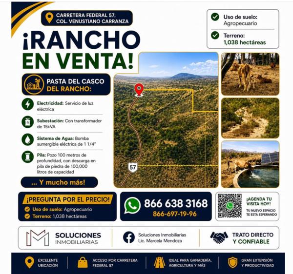 RANCHO EN VENTA SOBRE CARRETERA FEDERAL 57