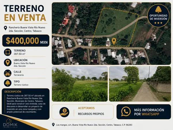 EN VENTA - Terreno en Ranchería Buena Vista - $400,000