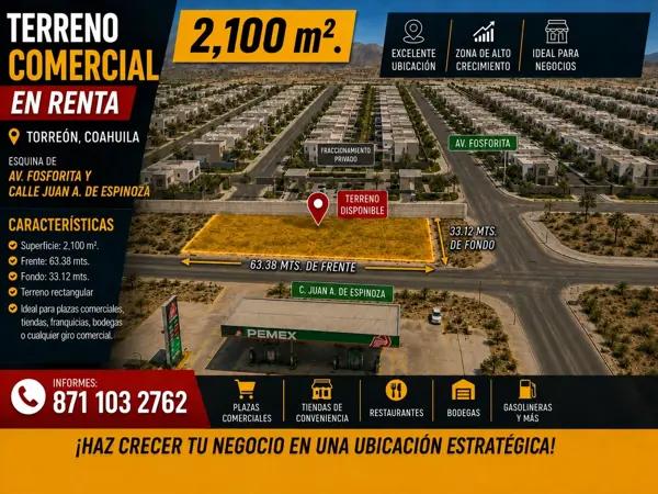 TERRENO EN RENTA 2100 M2. CARRETERA A STA. FE TORREON, COAHUILA TERRENO EN RENTA 2100 M2. CARRETERA A STA. FE TORREON, COAHUILA
