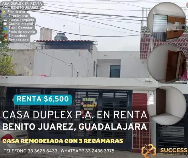 Casa Dúplex en Renta – Planta Alta, Col. Benito Juárez, Guadalajara Casa Dúplex en Renta – Planta Alta, Col. Benito Juárez, Guadalajara