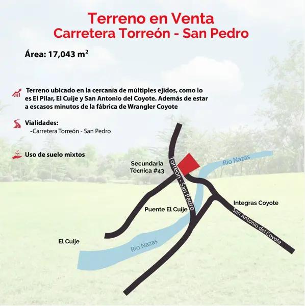 TERRENO EN VENTA EN CARRETERA TORREÓN-SAN PEDRO