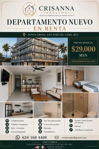Estrena Departamento de Lujo Amueblado | Punta Arena | San José del Cabo| Roof Garden y Jacuzzi